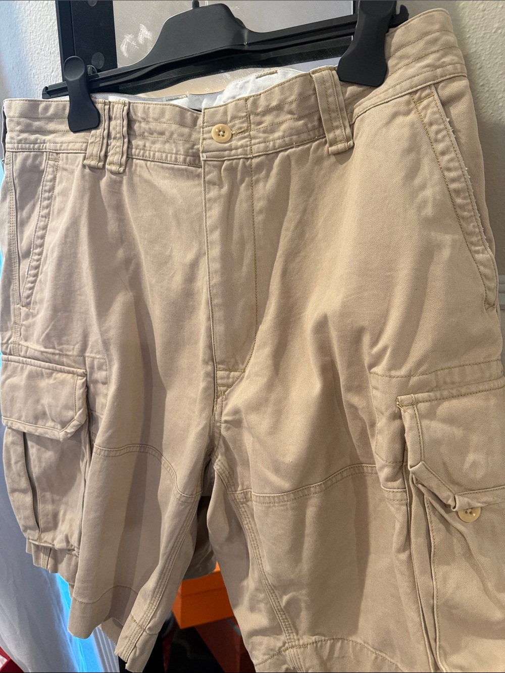 Ralph Lauren Men's Cargo Shorts in Beige with stressed heavy duty fabric.